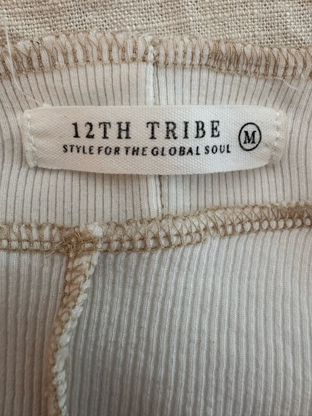 12th Tribe Cream Avalon White Ribbed Cropped Long Sleeve Top - Picture 5 of 5